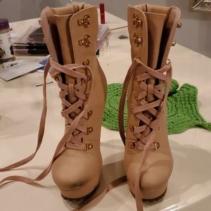 Nude platform heel boots